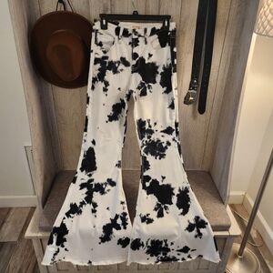 Black And White Cow Print Pants  , Super Bellbottom